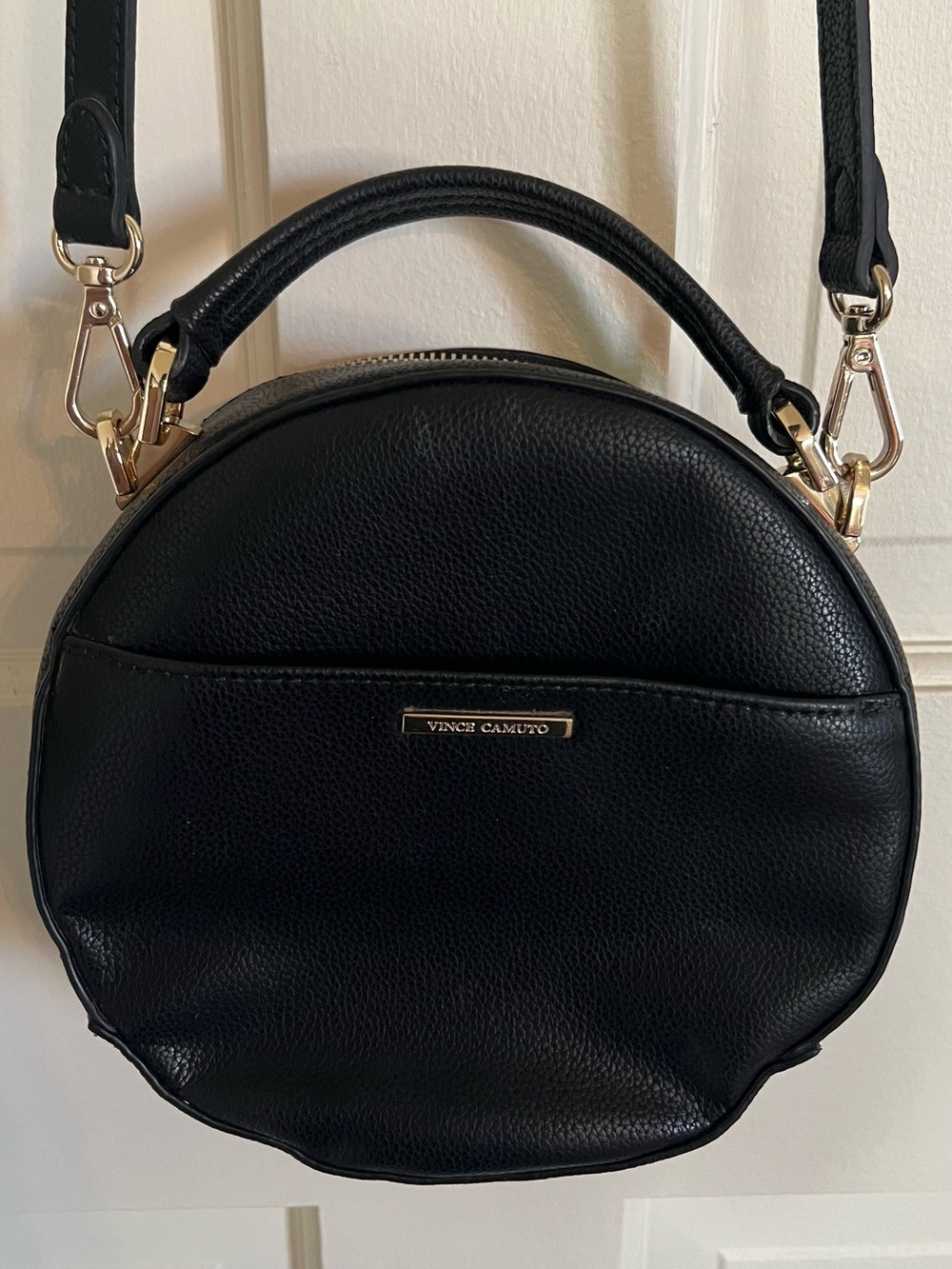 Vince Camuto Black Round Pebbled Leather Crossbody